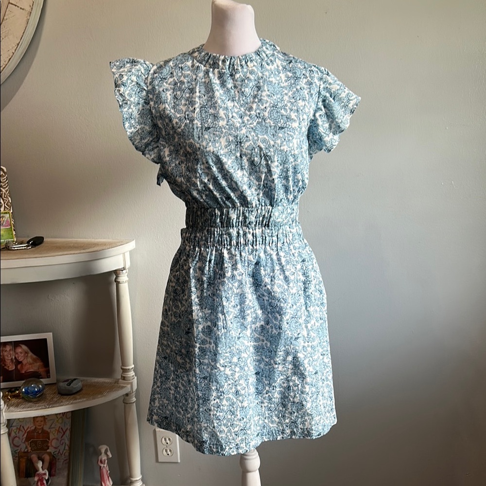 [Elan] Floral Blue Open Back Dress - Size Medium